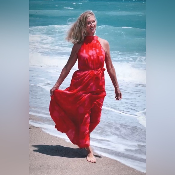 New! Pink & Red Maxi Dress-Small - Picture 2 of 16